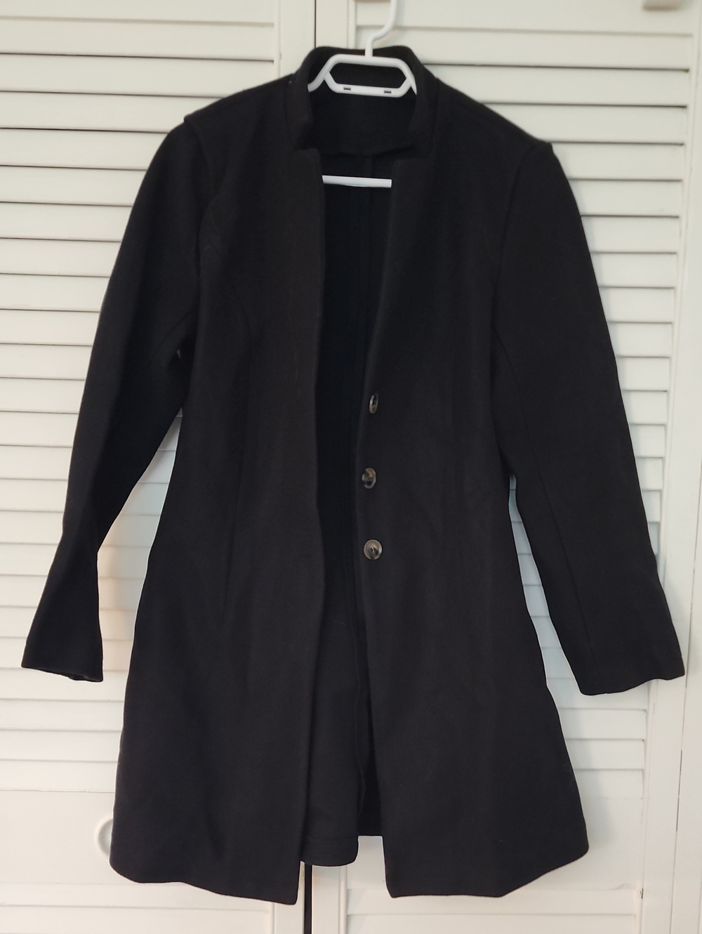 Women's Black Long Trench Coat - Sleek Button Front
